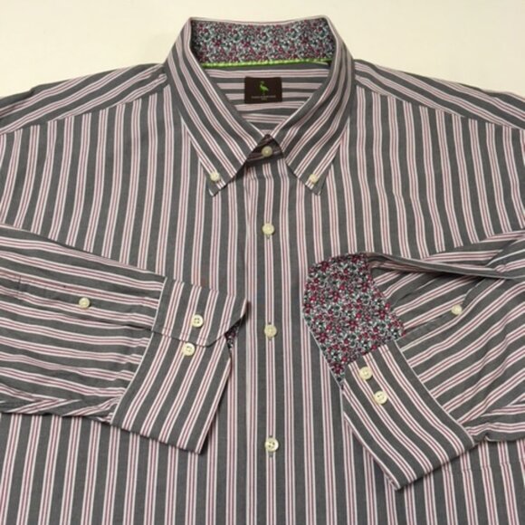 Tailorbyrd Men's 3XL Long Sleeve Striped Button Up Shirt w/ Contrasting Accents - Picture 2 of 8